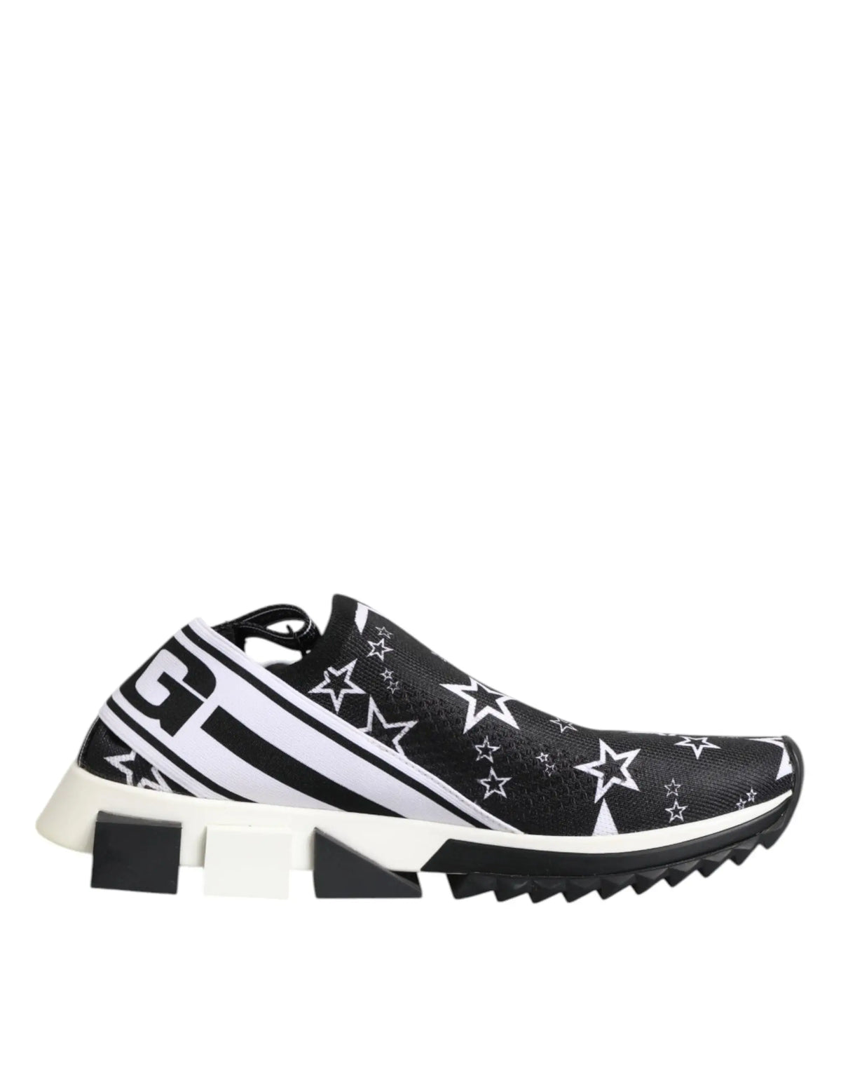 Baskets basses dolce gabbana sorrento noires et blanches à étoiles avec rayures et semelle géométrique épaisse