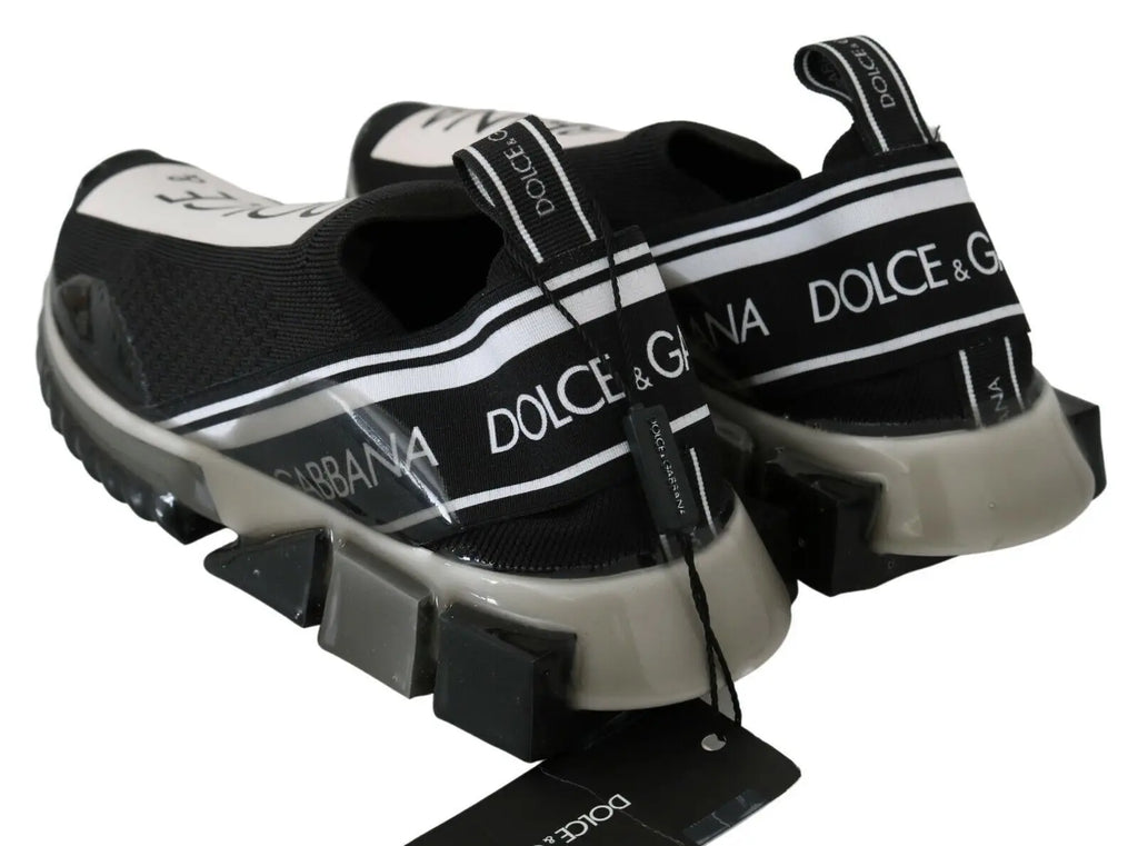 Baskets dolce & gabbana sorren to sport stretch noires et blanches avec logo rayé et semelle épaisse translucide grise
