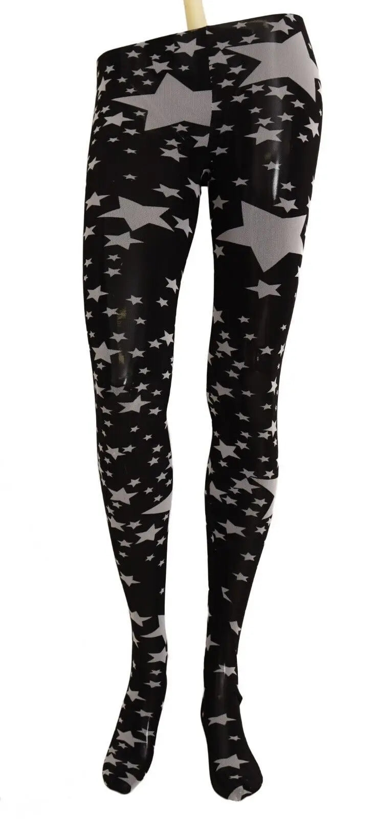 Dolce & gabbana bas nylon noirs et blancs avec imprimé étoiles noirs en latex brillant