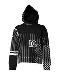 Dolce & Gabbana sweat à capuche noir avec rayures blanches, pois et logo dg sur la poitrine