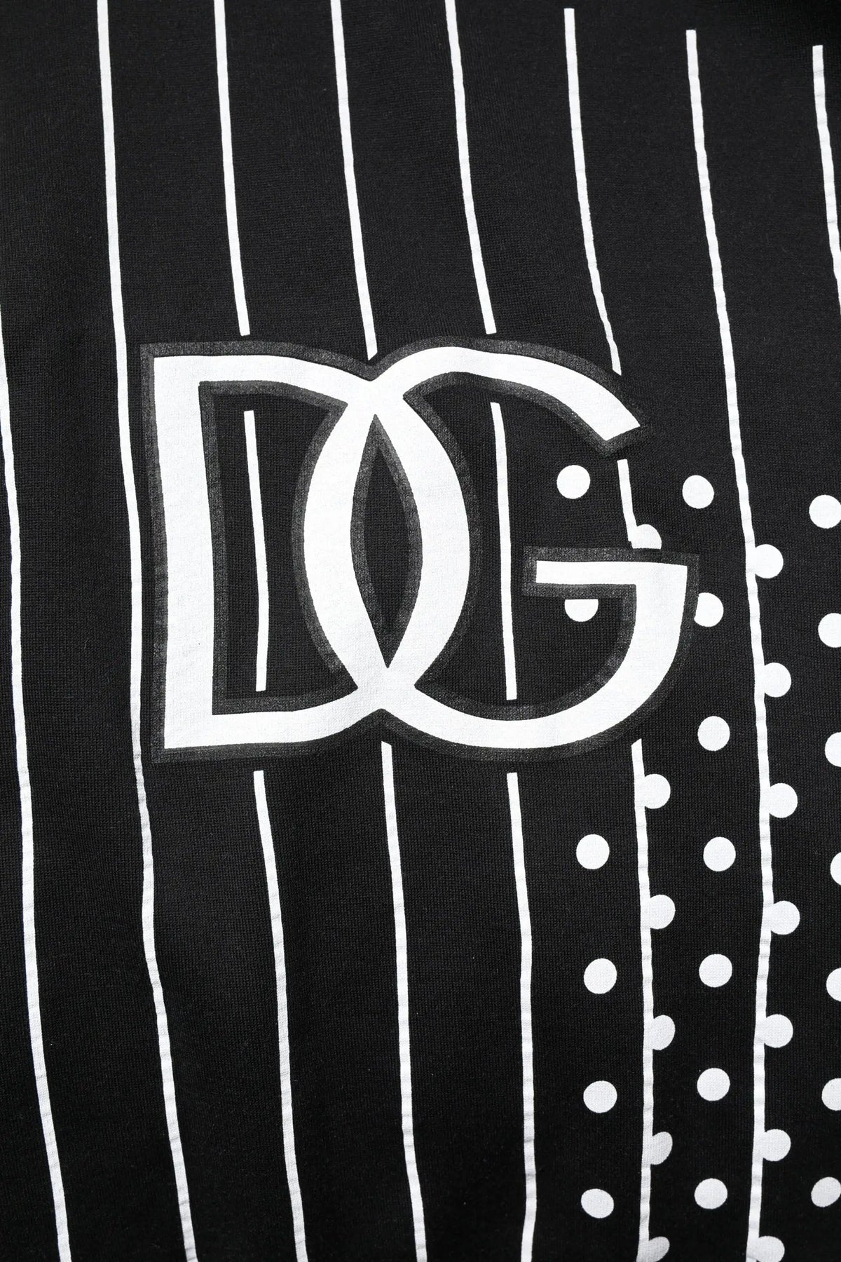 Sweat à capuche dolce & gabbana noir avec logo dg blanc vertical rayé à pois et motifs sur le devant