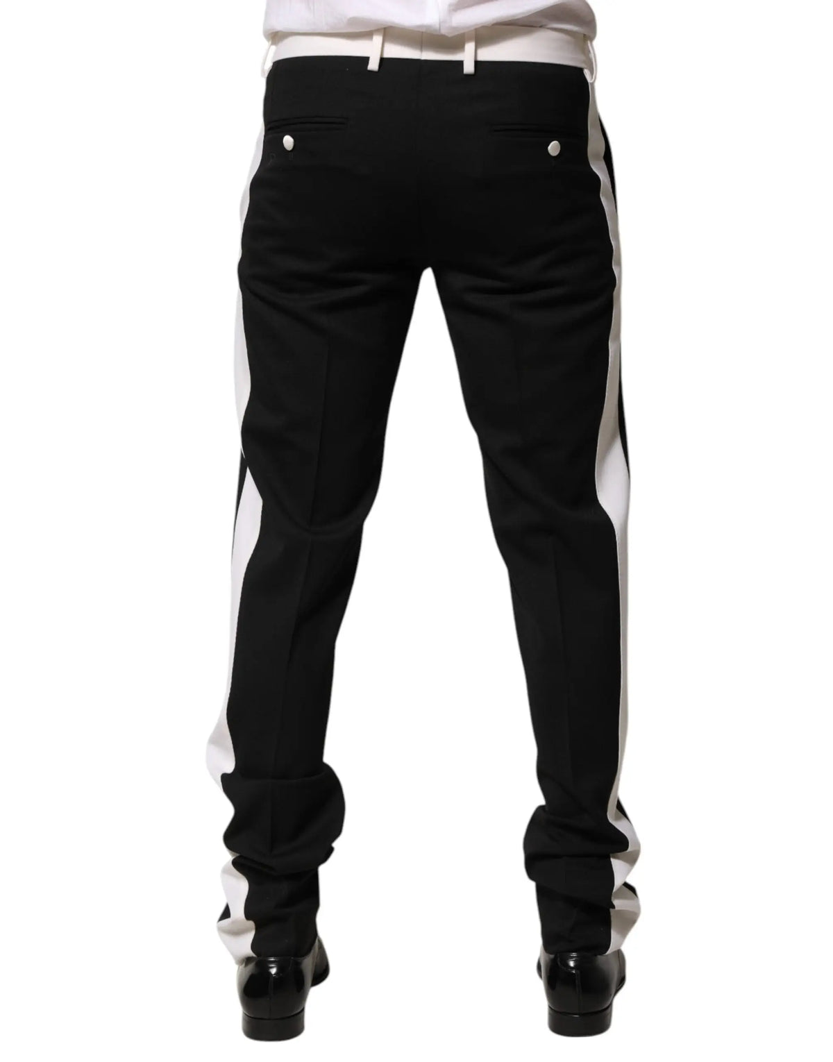 Pantalon homme dolce & gabbana en laine noir avec bandes blanches latérales et poches à boutons argentés