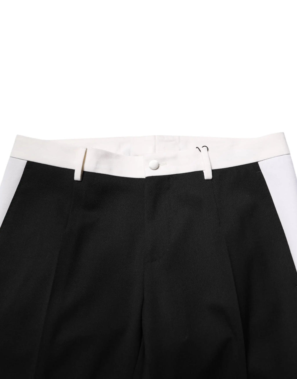 Pantalon homme dolce & gabbana en laine noir avec ceinture et passants blancs contrastés à taille rayée