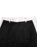 Pantalon homme dolce & gabbana en laine noir avec ceinture et passants blancs contrastés à taille rayée