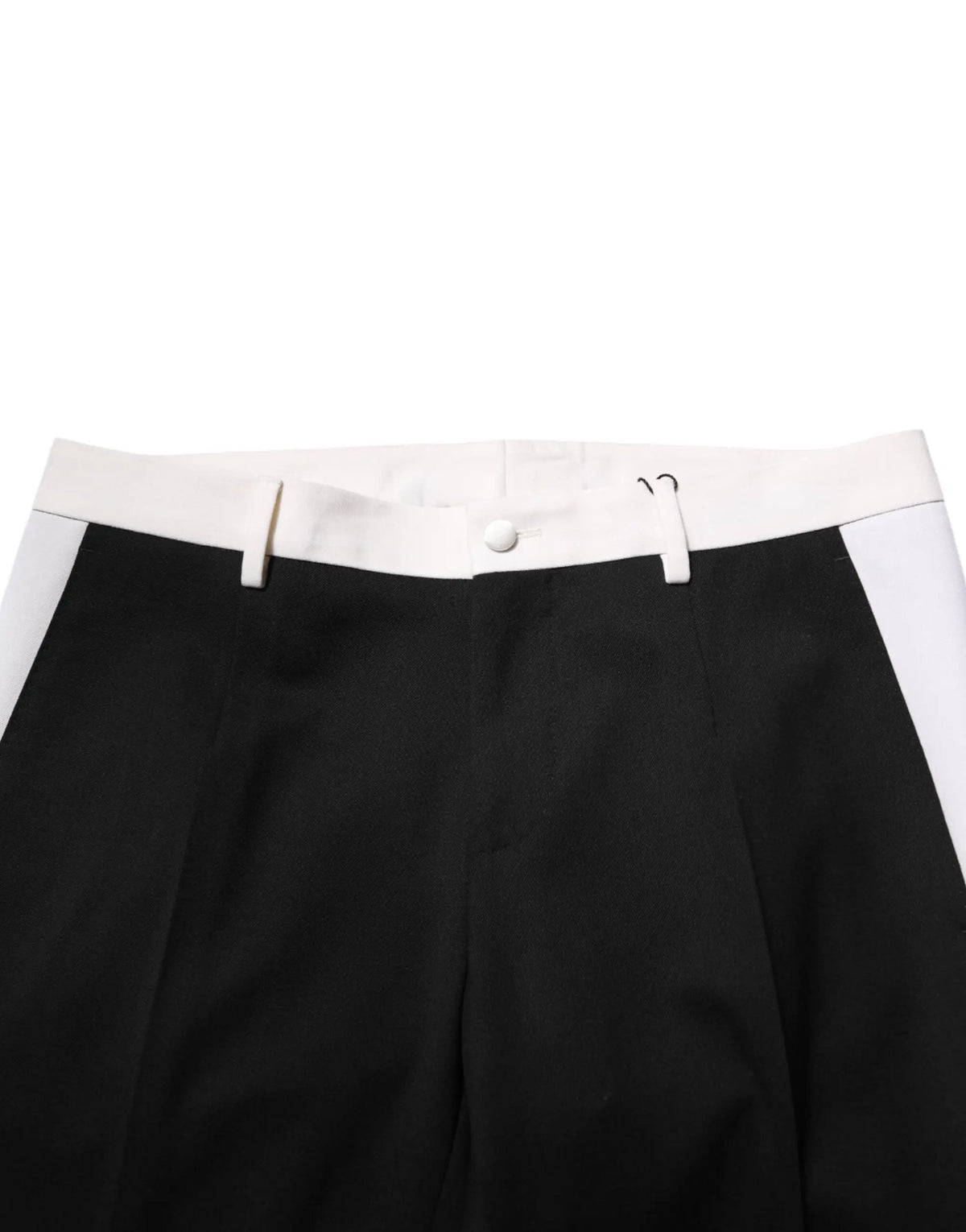Pantalon homme dolce & gabbana en laine noir avec ceinture et passants blancs contrastés à taille rayée