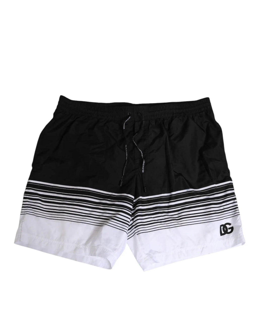 Short de bain homme dolce & gabbana noir et blanc rayé avec cordon de serrage et logo dg sur la jambe droite