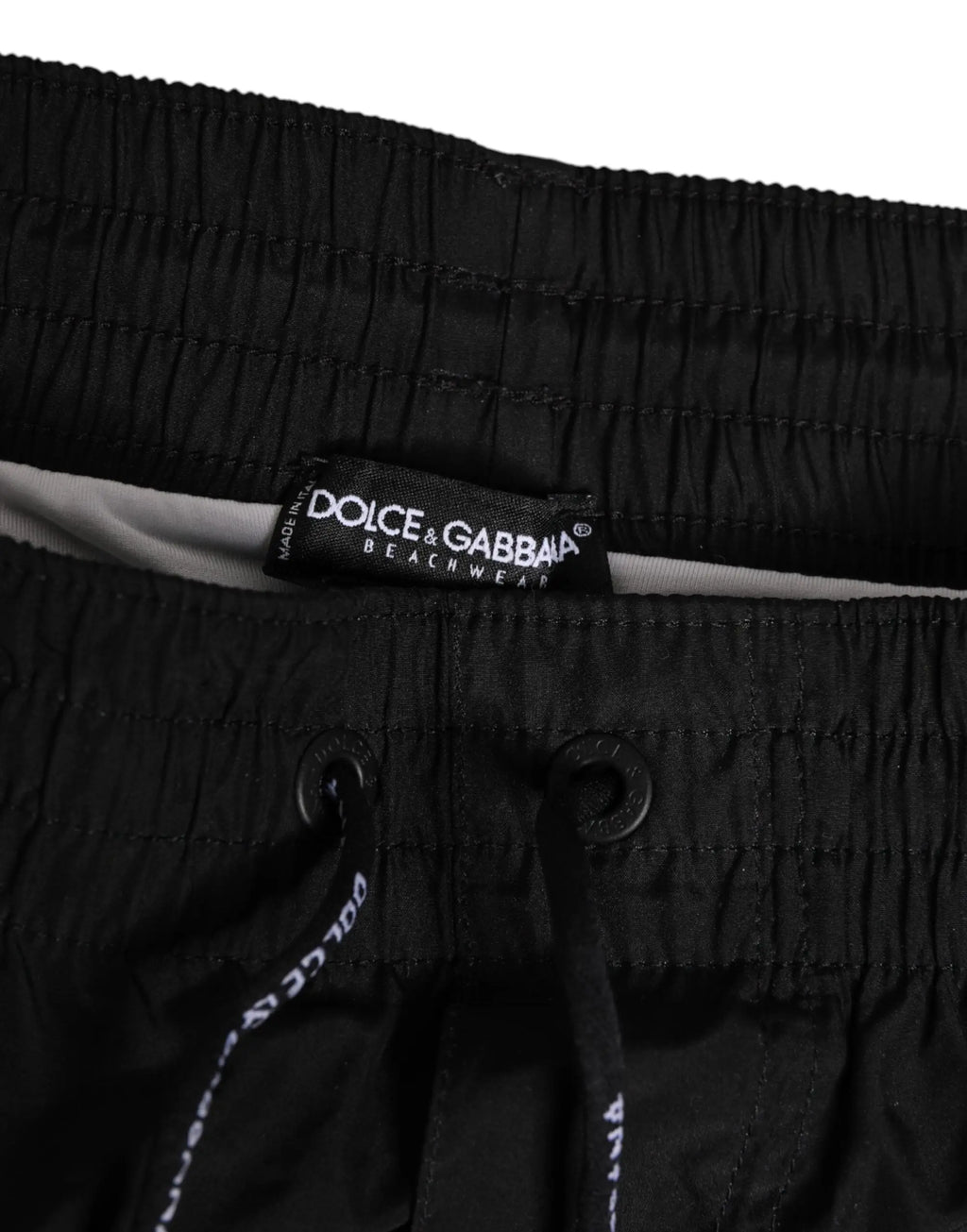 Short de bain dolce & gabbana noir avec logo dg blanc, taille élastique et cordon de serrage pour homme