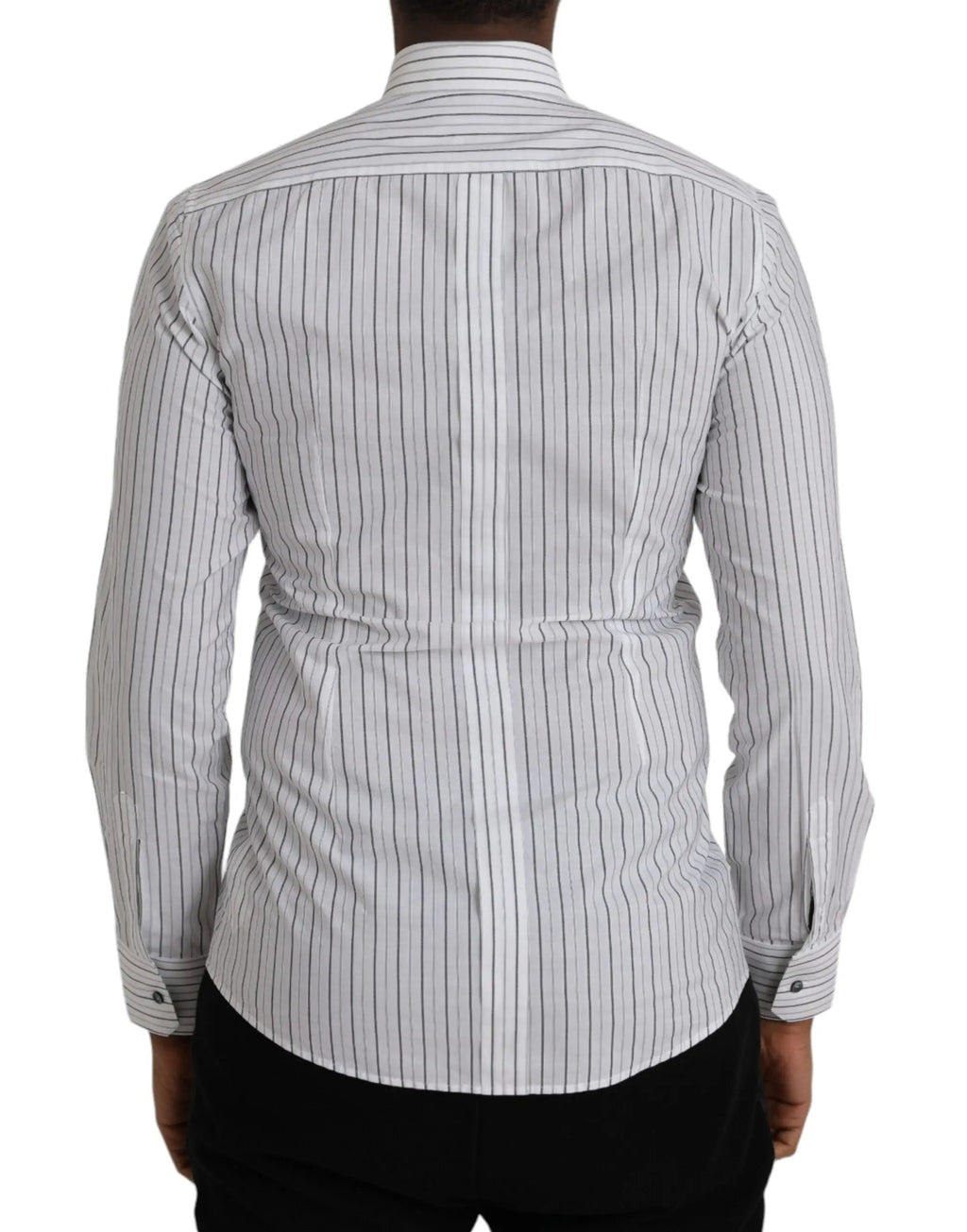 Chemise formelle dolce & gabbana blanche à fines rayures noires avec col classique et poignets boutonnés