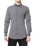 Chemise homme dolce & gabbana noire à rayures blanches avec col classique manches longues et coupe slim en tissu formel