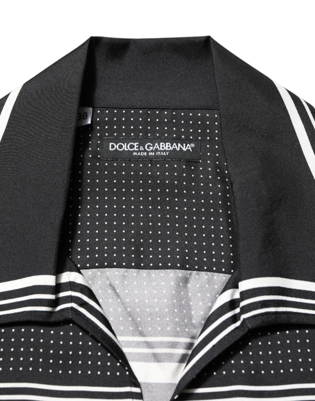 Chemise polo décontractée dolce & gabbana noire à pois blancs avec accents rayés