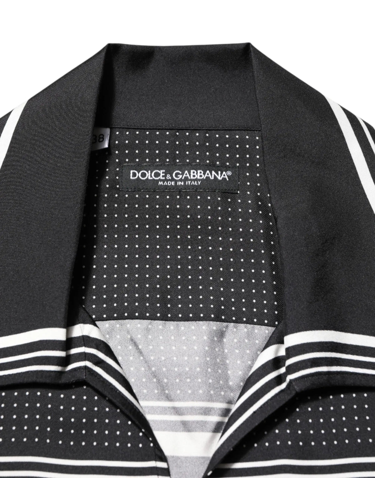 Chemise polo décontractée dolce & gabbana noire à pois blancs avec accents rayés