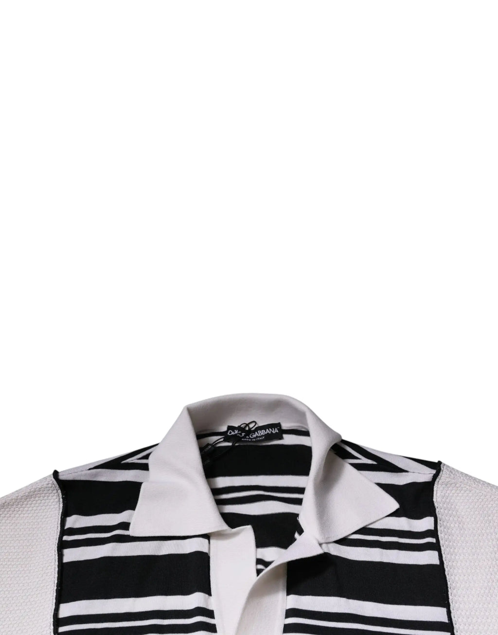 Polo dolce & gabbana noir et blanc à rayures horizontales avec col contrastant écru et étiquette de marque au cou