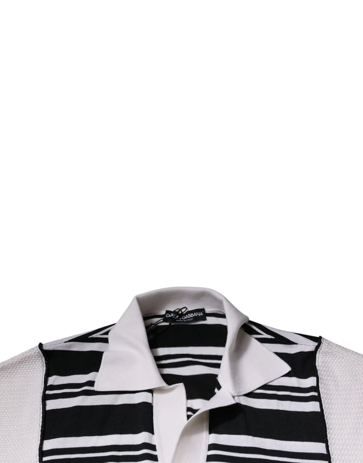 Polo dolce & gabbana noir et blanc à rayures horizontales avec col contrastant écru et étiquette de marque au cou