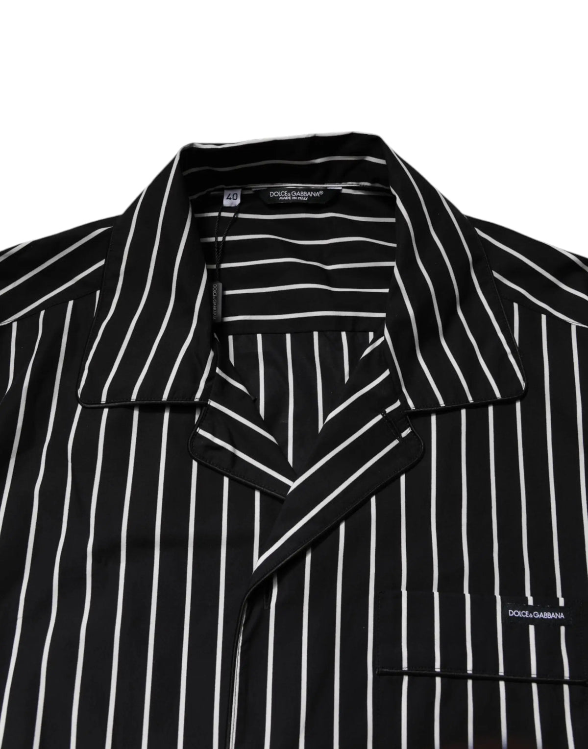 Chemise de pyjama dolce & gabbana homme en coton rayée noir et blanc avec col classique pour le sommeil
