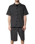 Ensemble de pyjama homme dolce & gabbana en coton noir et blanc à rayures verticales avec manches courtes et boutons