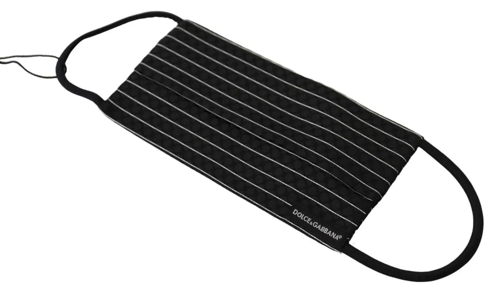 Masque facial dolce & gabbana noir à rayures blanches en tissu pinstripe avec logo brodé et élastiques aux oreilles
