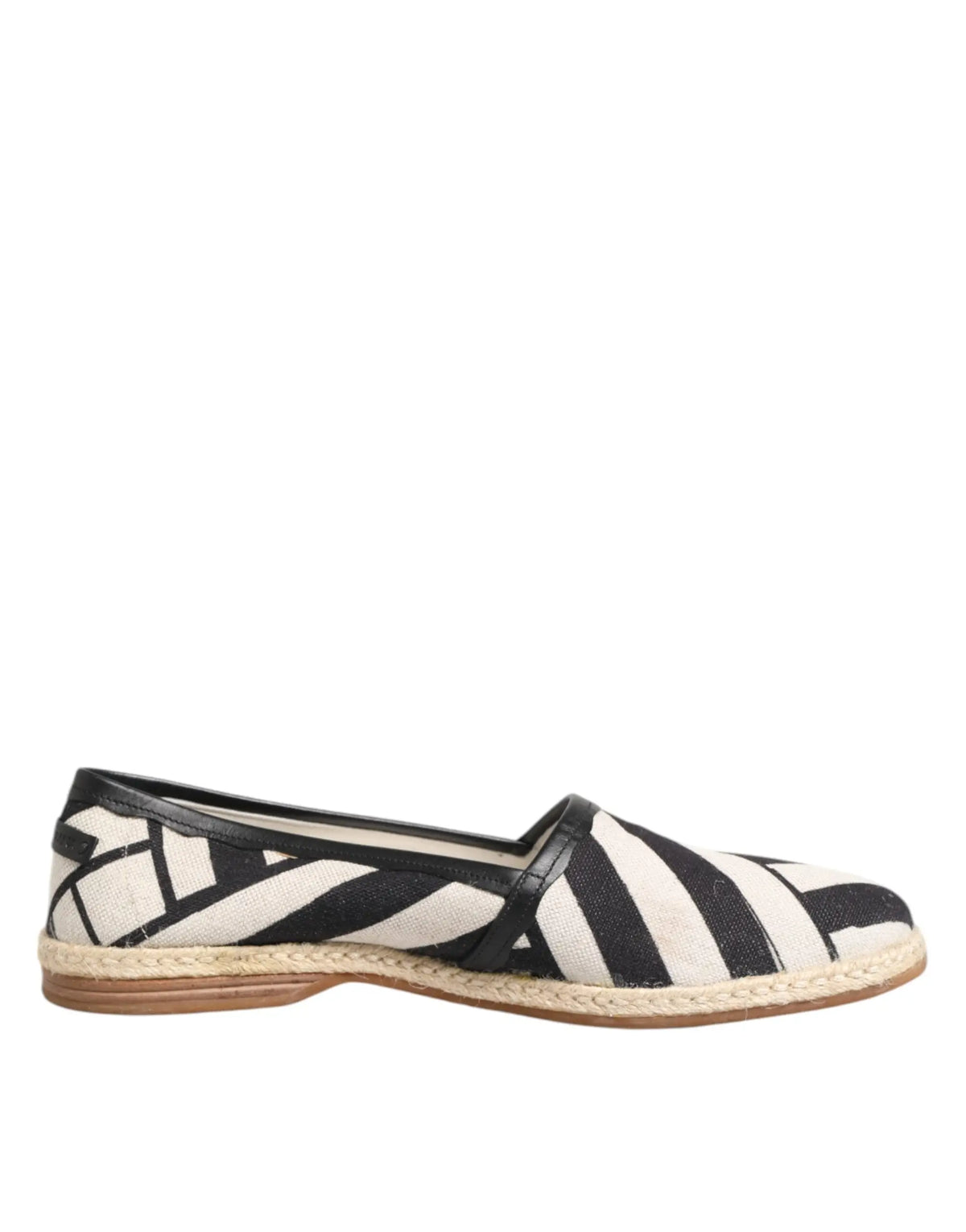 Dolce & gabbana espadrilles plates en toile rayée noir et blanc avec semelle en jute tressé