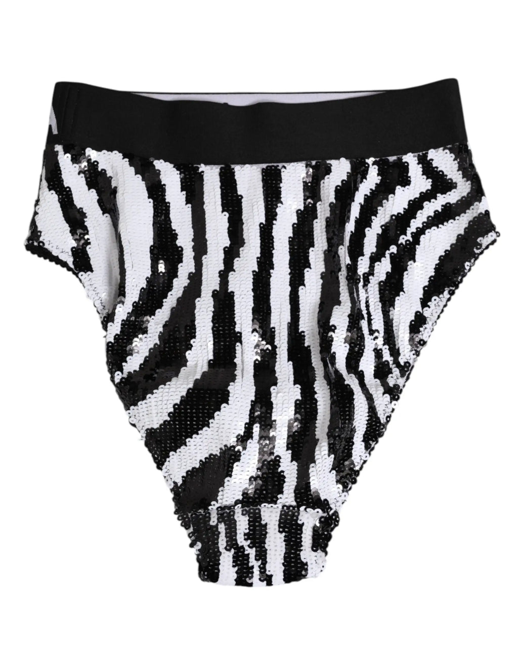Dolce & gabbana culotte haute noire et blanche à rayures en sequins avec ceinture élastique noire