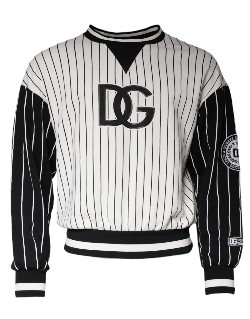 Sweatshirt dolce & gabbana noir et blanc à rayures avec logo dg audacieux sur la poitrine