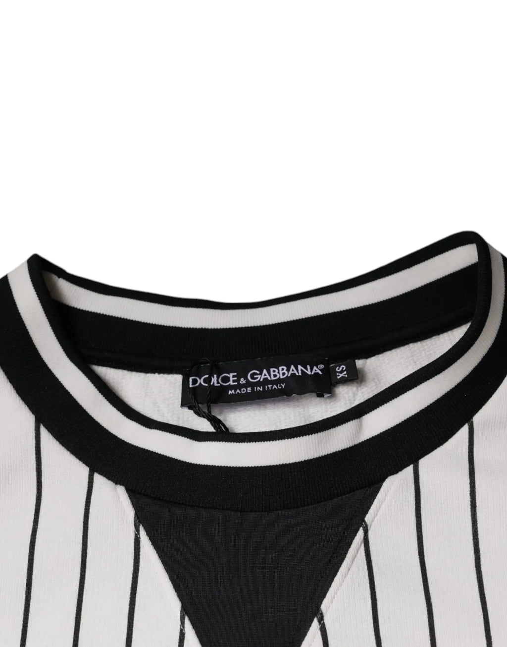 Dolce & gabbana sweat-shirt logo noir et blanc à rayures verticales avec col côtelé en maille