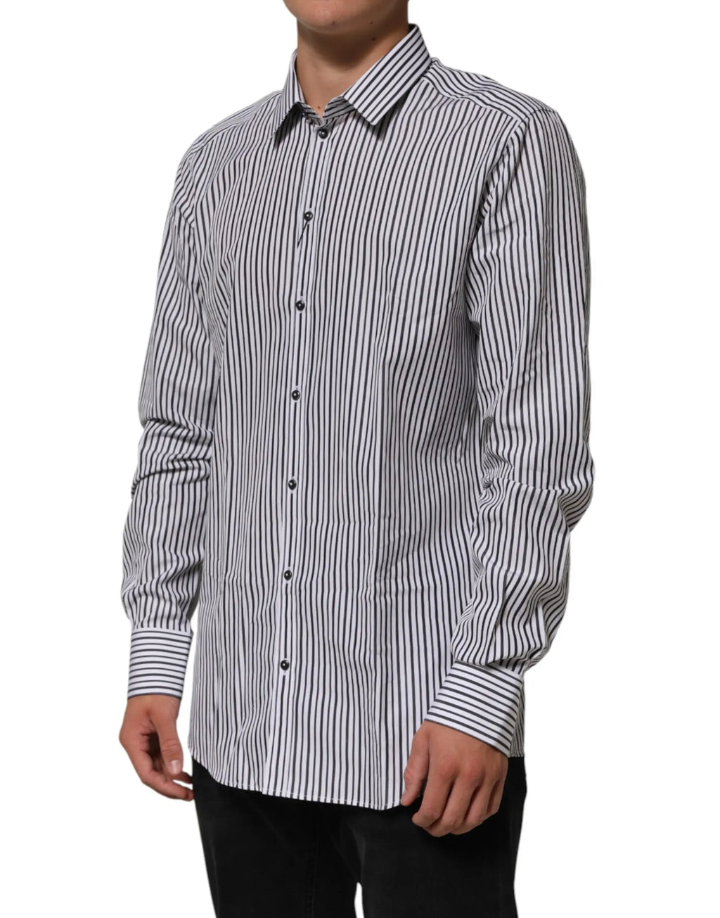 Chemise homme dolce gabbana à rayures noires et blanches manches longues col pointu en tissu élégant