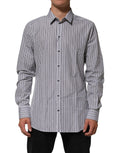 Chemise homme à manches longues dolce & gabbana noire et blanche à rayures verticales en coton avec col pointu et boutons