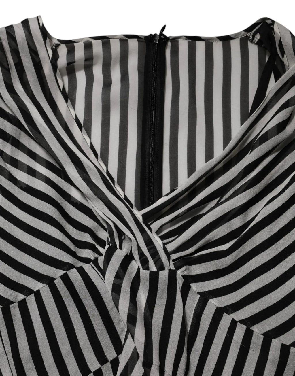 Dolce & gabbana robe midi en soie noir blanc rayée avec dos zippé au centre et col en v
