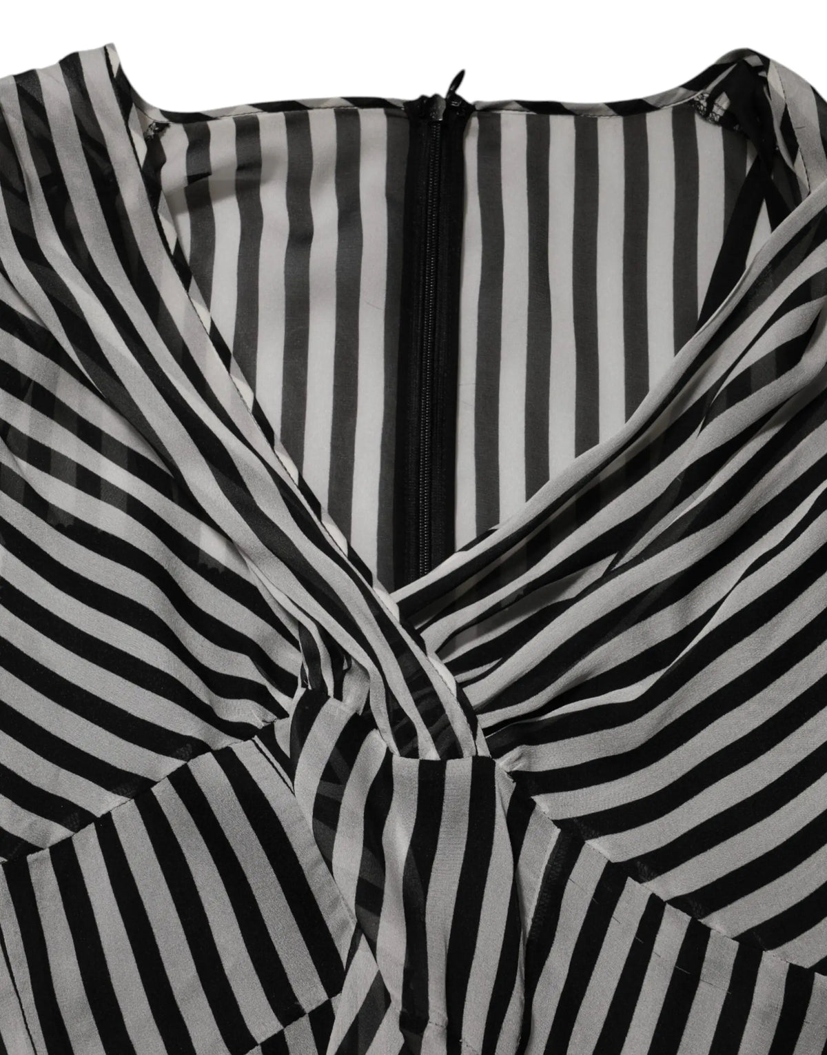 Dolce & gabbana robe midi en soie noir blanc rayée avec dos zippé au centre et col en v