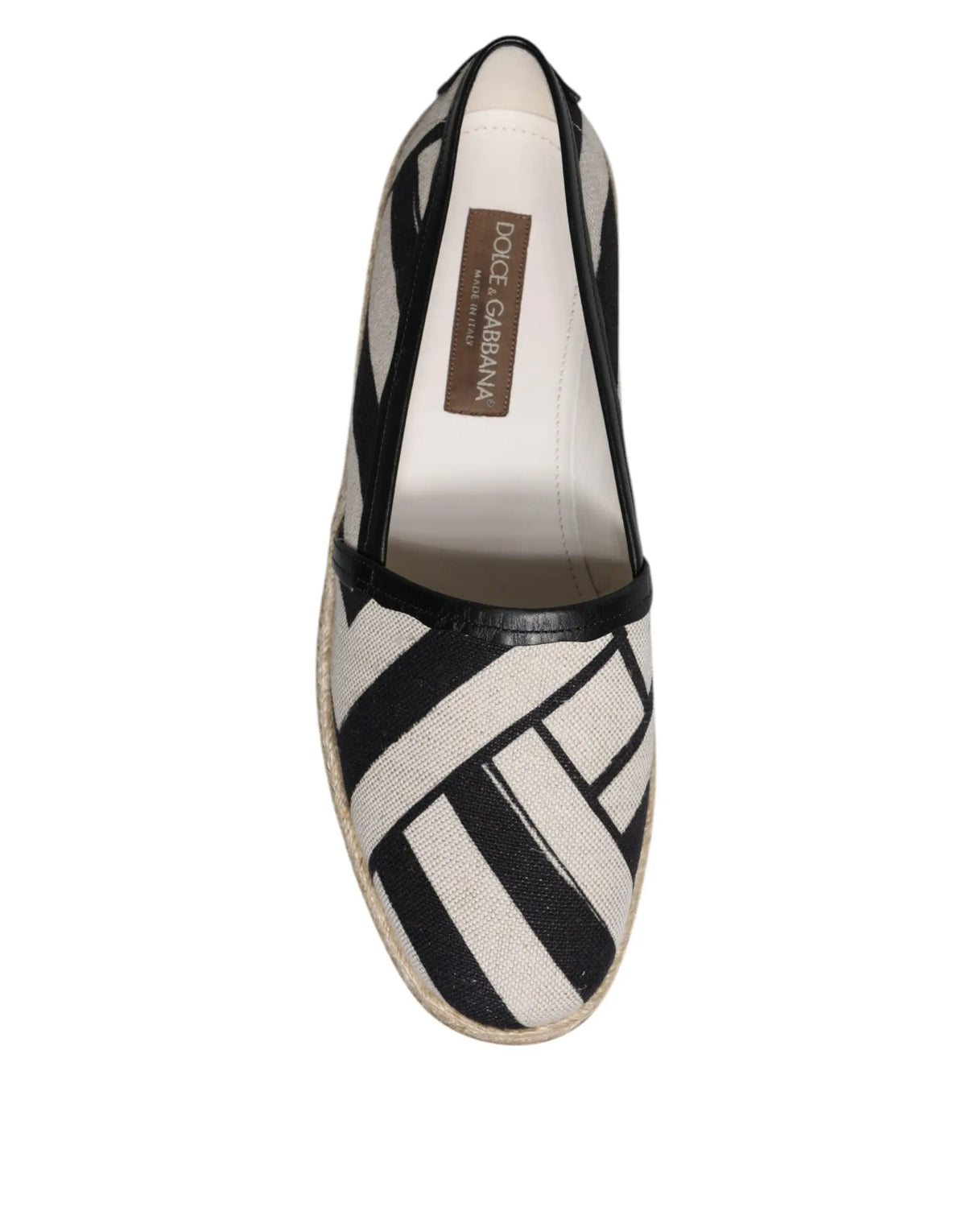 Espadrille plate dolce et gabbana rayée noir et blanc en tissu tissé avec semelle en caoutchouc
