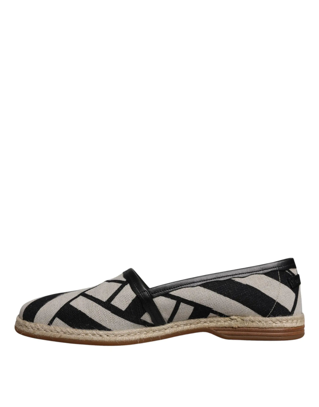 Espadrille plate dolce gabbana noire et beige à motifs géométriques avec semelle en jute tressé