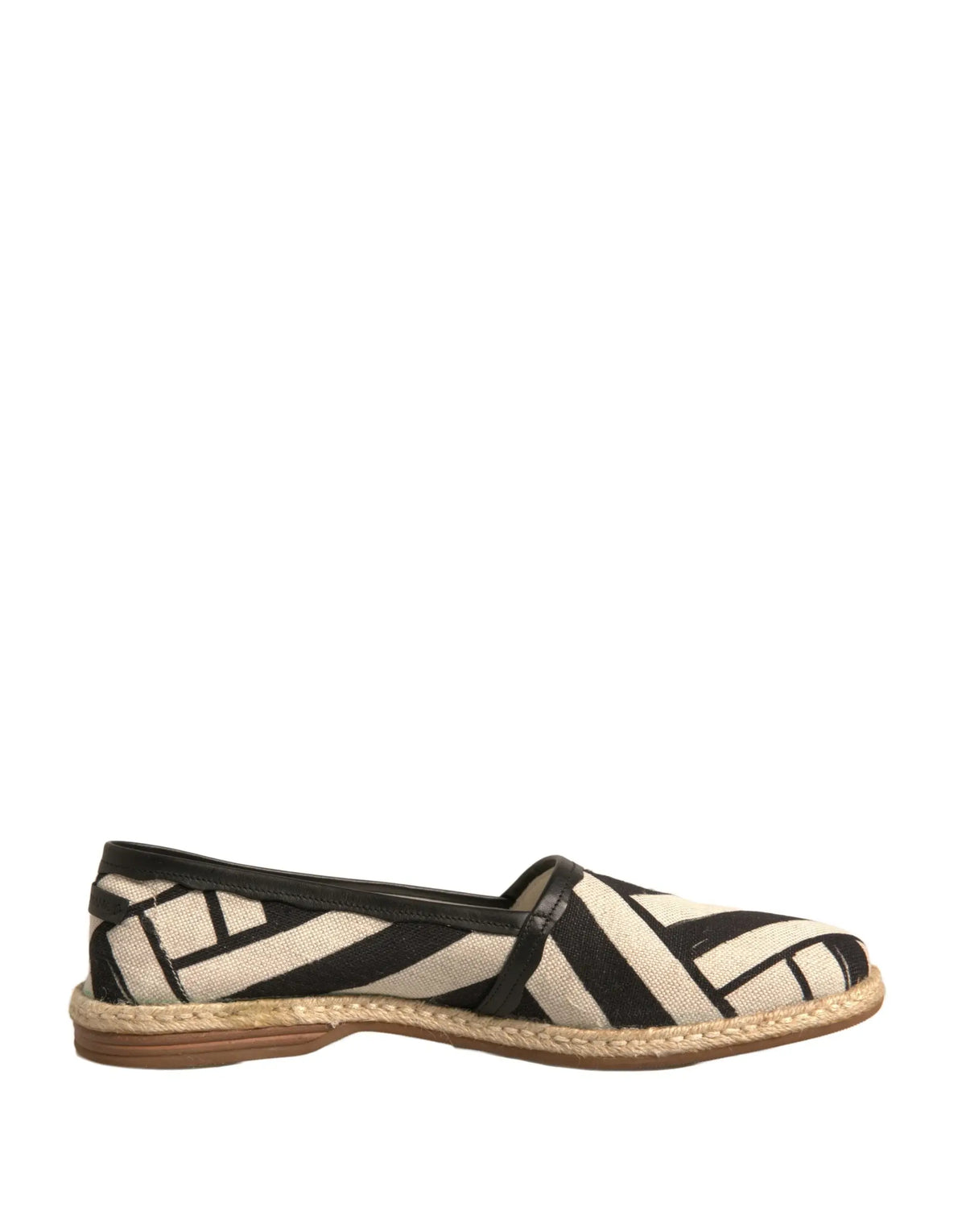 Dolce & gabbana espadrille slip-on noir et crème à motif géométrique avec semelle en jute tressé