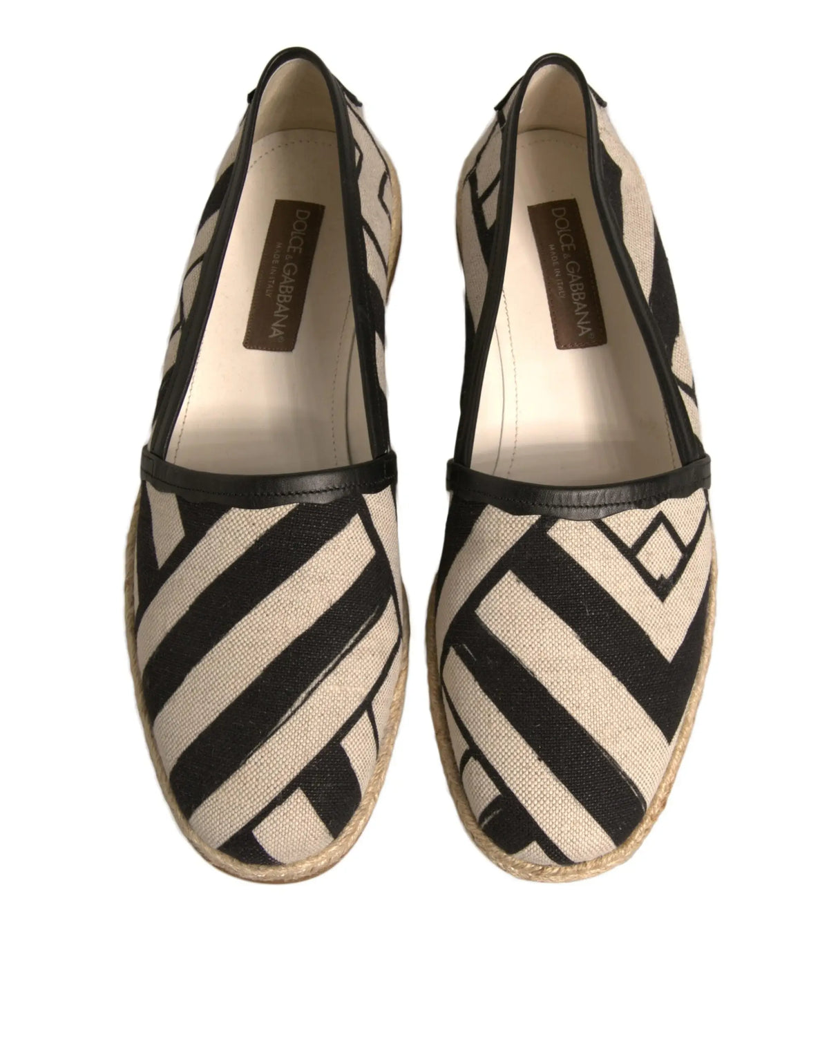 Espadrilles plates dolce & gabbana en coton noir et beige à rayures géométriques slip on confortable