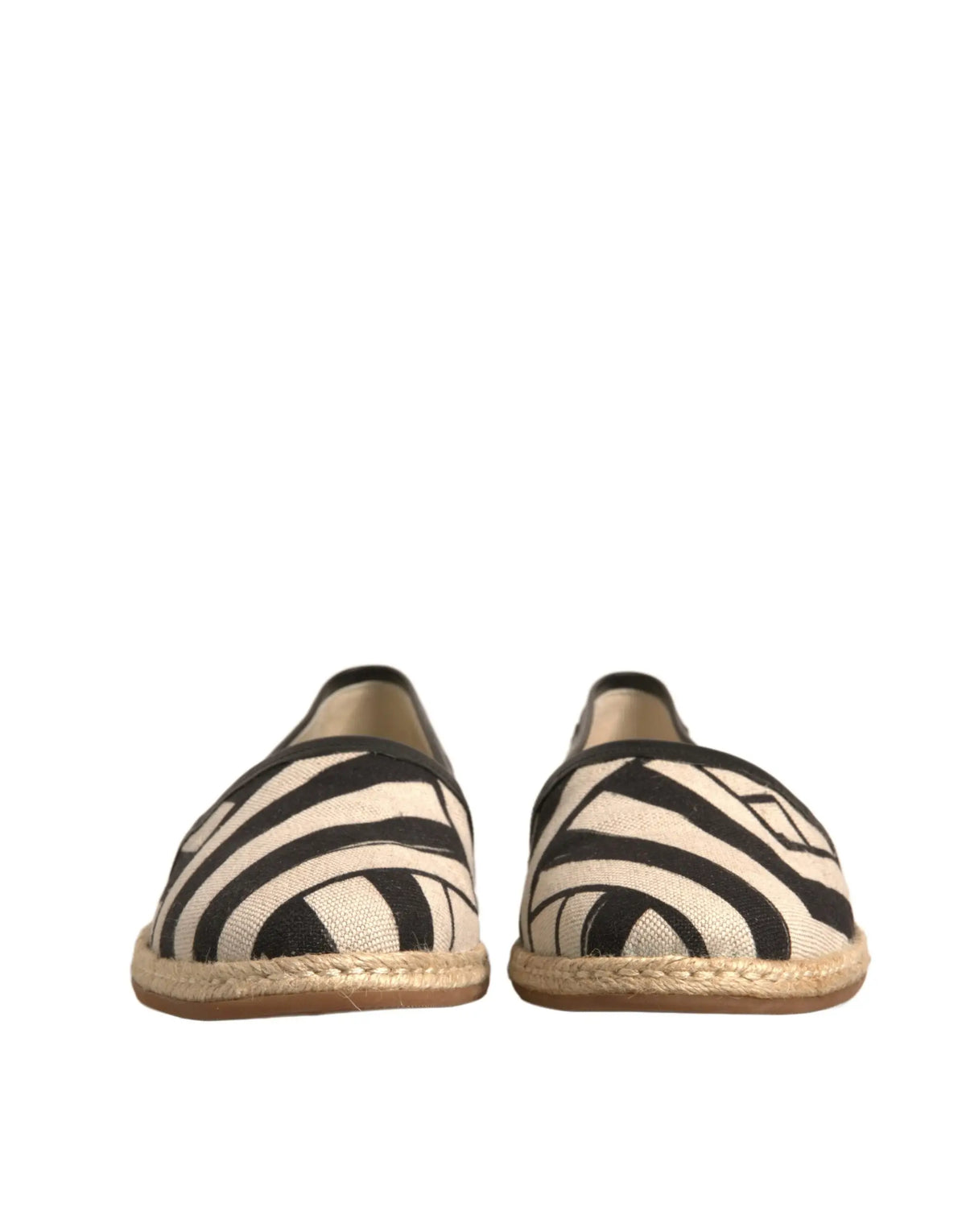 Dolce & gabbana espadrilles slip-on noires et blanches à rayures avec semelle en jute tressé