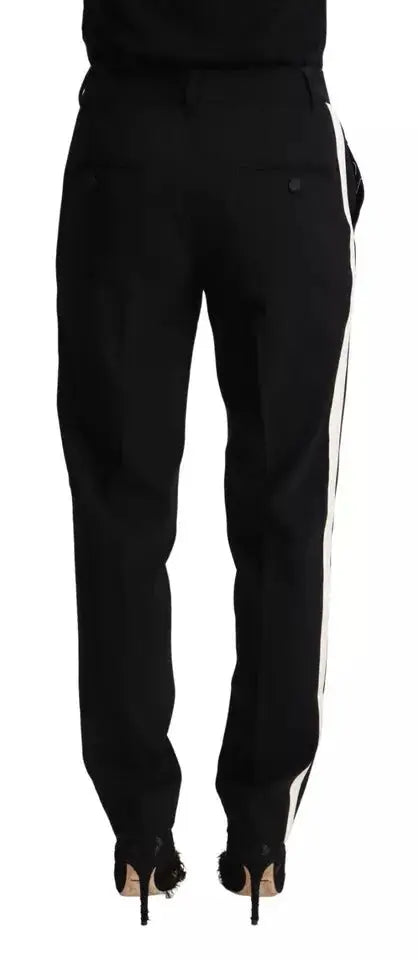 Pantalon tapered en laine noir dolce gabbana avec rayures blanches verticales sur les côtés extérieurs