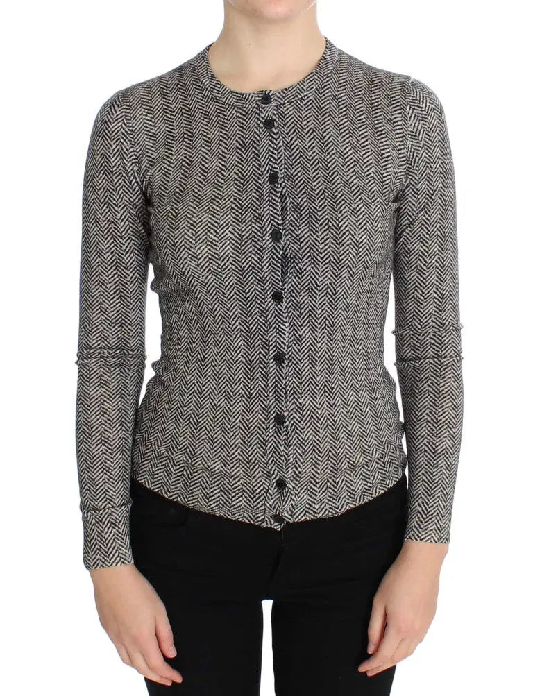 Cardigan pour femme dolce & gabbana en laine noir et blanc avec motif chevrons boutons noirs et col rond manches longues