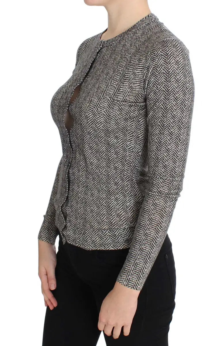 Cardigan femme dolce & gabbana en laine noir blanc avec motif chevrons gris et blanc texturé manches longues