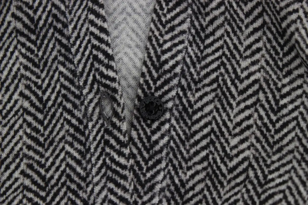 Cardigan dolce & gabbana en laine noire et blanche à chevrons avec tissage texturé subtil
