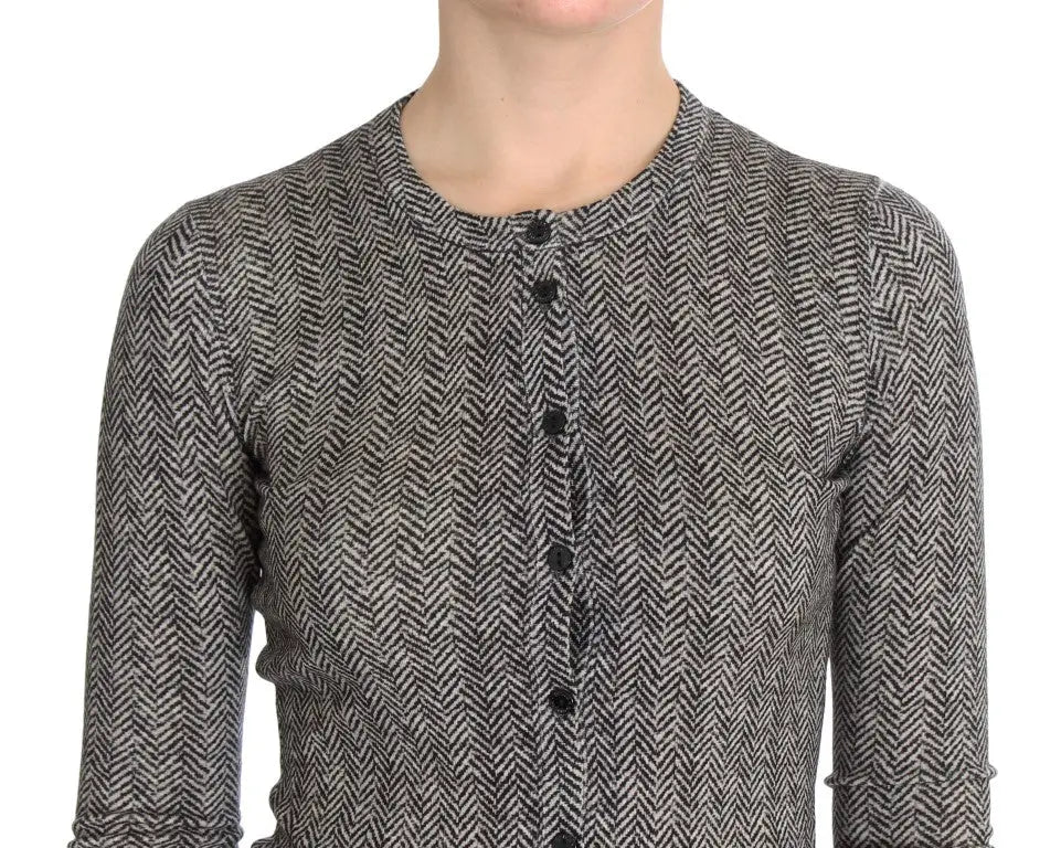 Cardigan en laine noir et blanc dolce & gabbana avec motif chevrons gris et noir et boutons foncés