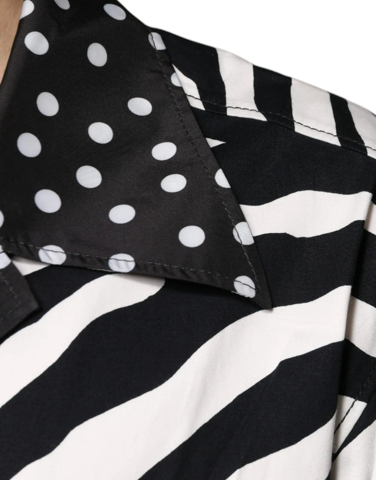 Chemise oversize dolce & gabbana noire blanche à motifs zèbre avec col contrastant à pois