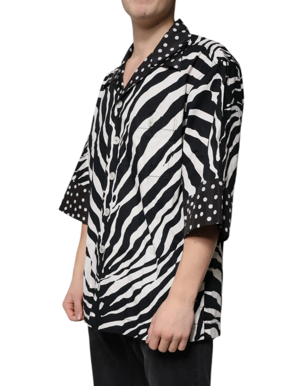 Dolce & Gabbana chemise oversize à boutons noire et blanche à rayures zèbre avec poignets à pois