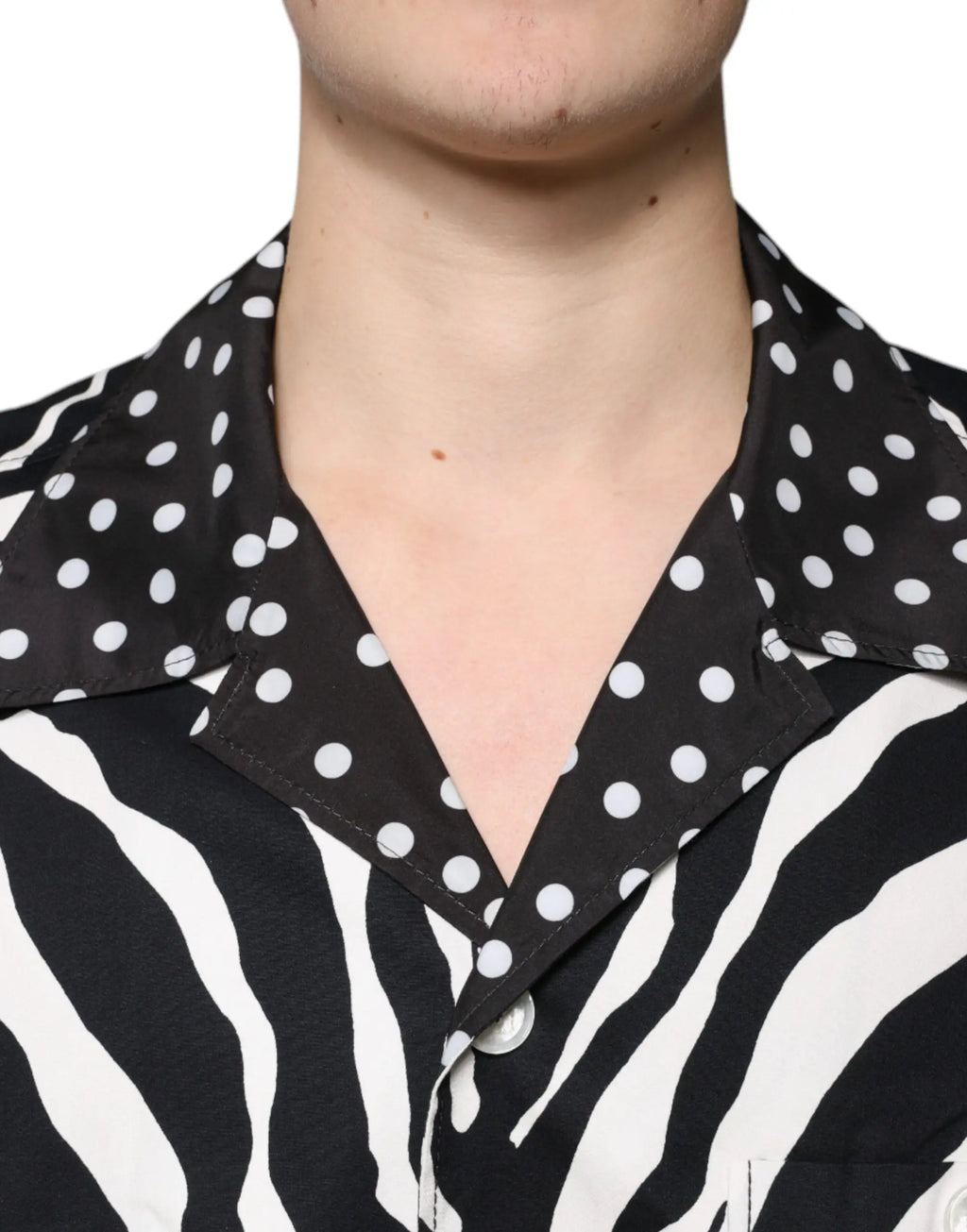 Chemise oversize dolce & gabbana noire et blanche à rayures zèbre avec col contrastant à pois