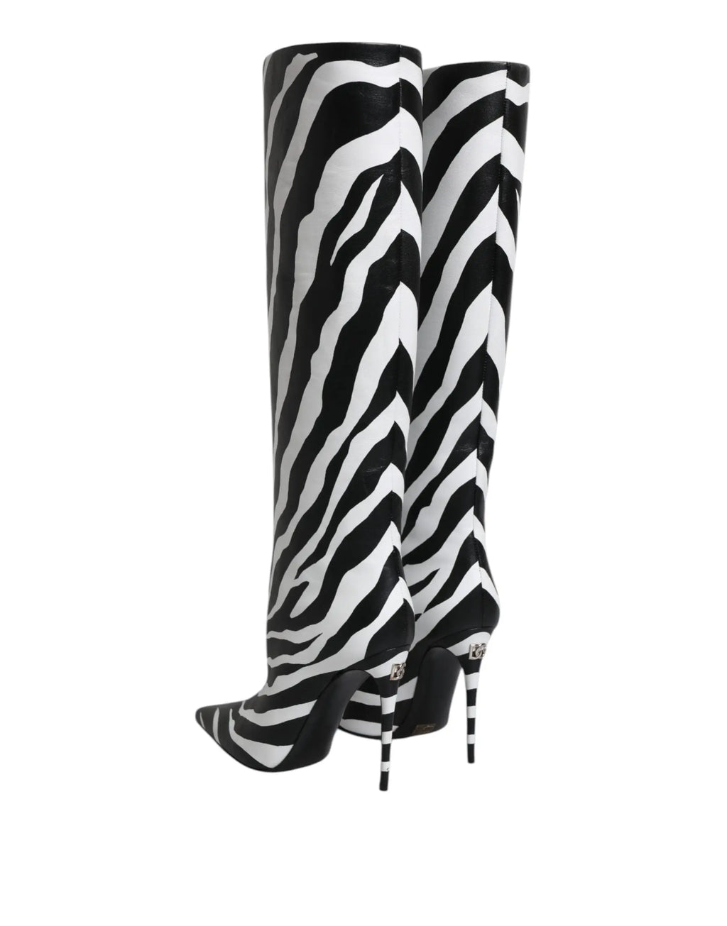 Dolce & gabbana bottes hautes noires et blanches à talons aiguilles motifs zèbre avec bout pointu
