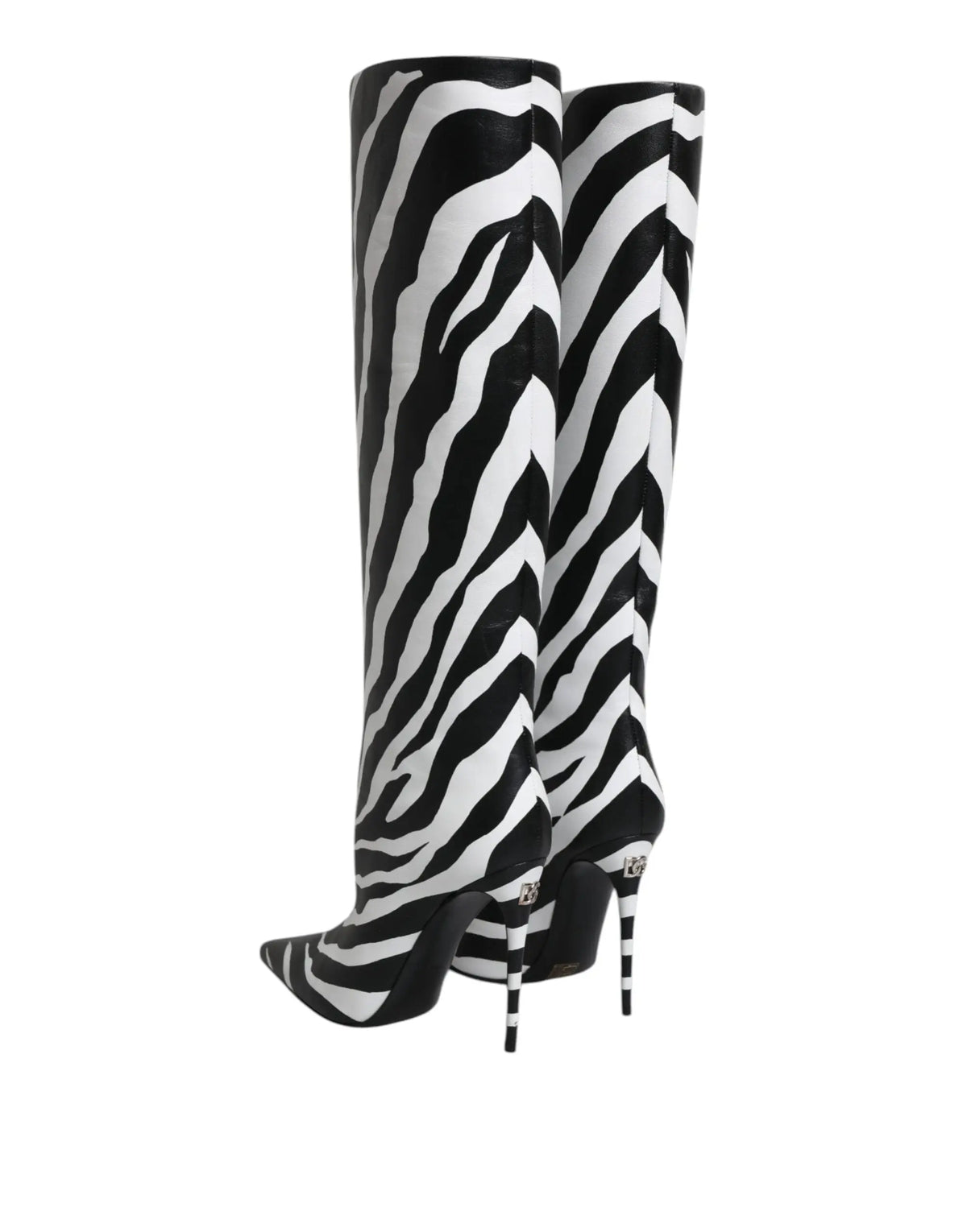 Dolce & gabbana bottes hautes noires et blanches à talons aiguilles motifs zèbre avec bout pointu
