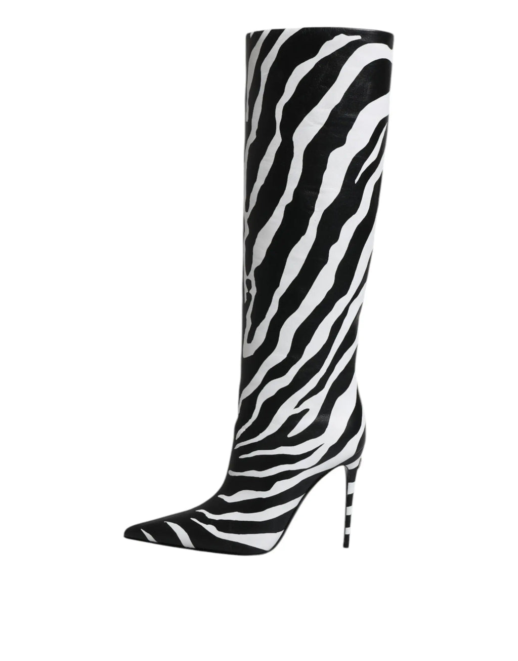 Dolce gabbana bottes hautes à talons aiguilles zébrées noires et blanches avec bout pointu