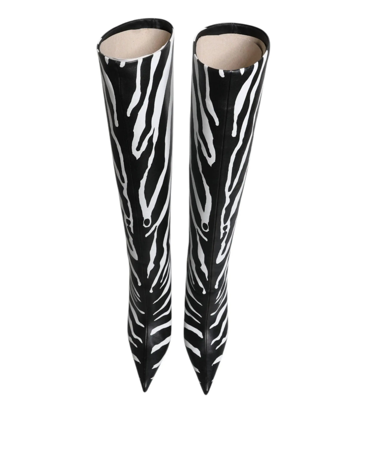 Dolce & Gabbana bottes hautes à talons en cuir vernis noir et blanc imprimé zèbre jusquau genou