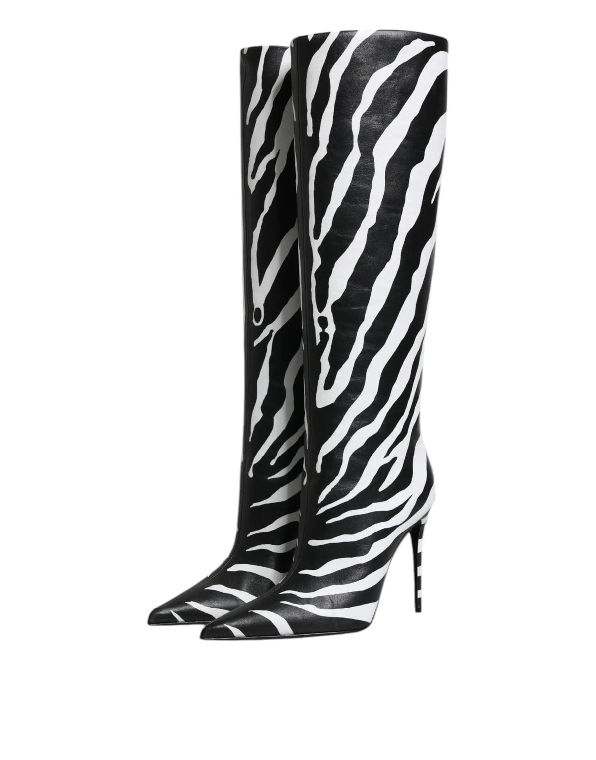 Bottes hautes dolce gabbana en cuir zèbre noir et blanc avec talon stiletto haut