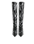 Dolce & Gabbana bottes hautes à talons zébrées noires et blanches avec finition brillante en cuir