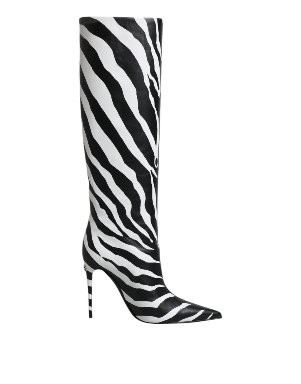 Bottes hautes dolce & gabbana noires et blanches à rayures zèbre avec bout pointu et talon stiletto