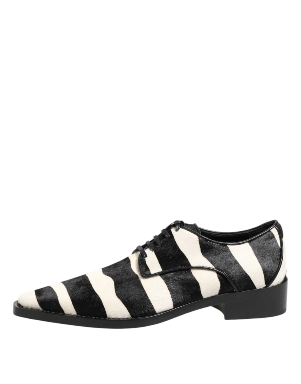 Dolce & gabbana chaussures habillées en cuir à rayures zèbre noires et blanches avec lacets noirs et talon bas