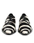 Dolce & gabbana chaussures derby en cuir zèbre noir et blanc avec lacets noirs en poil de poney habillé